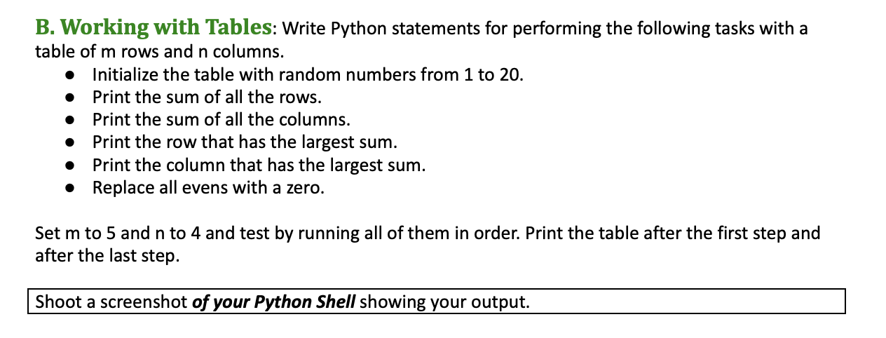 Solved B. Working with Tables Write Python statements for Chegg