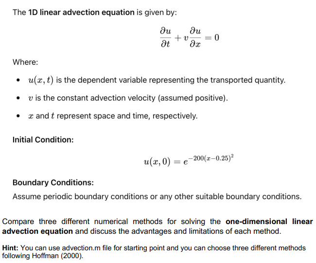 Solved The 1D ﻿linear advection equation is ﻿given | Chegg.com
