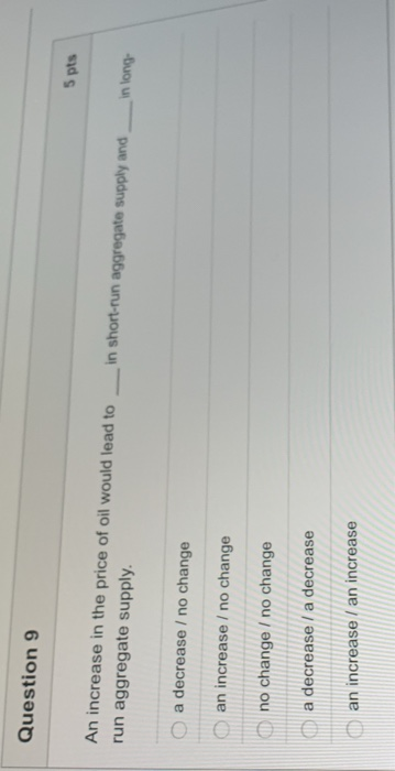 Solved Question 9 5 pts An increase in the price of oil | Chegg.com