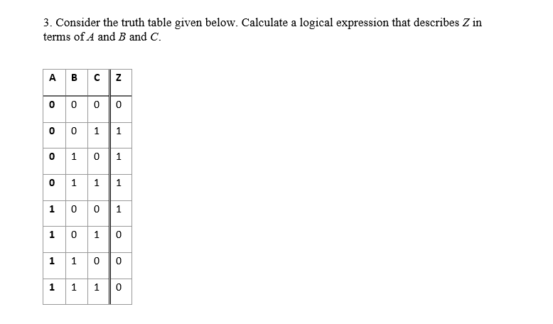 Solved 3. Consider the truth table given below. Calculate a | Chegg.com