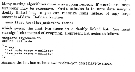 Solved Many sorting algorithms require swapping records. If | Chegg.com