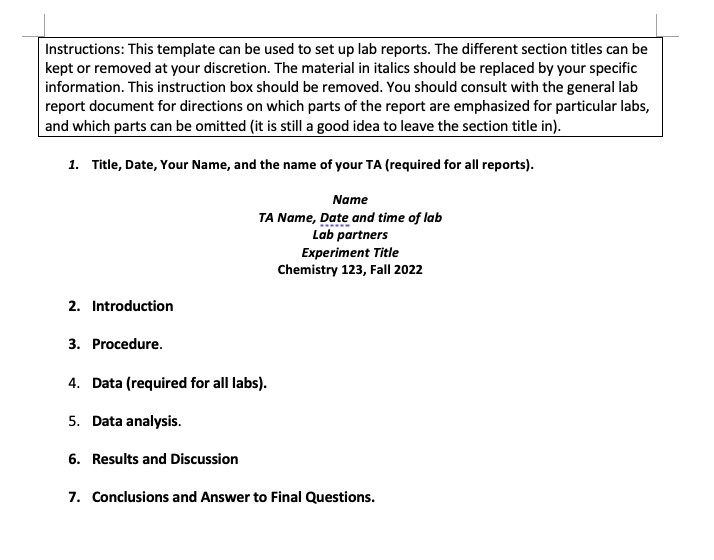 Instructions This template can be used to set up lab