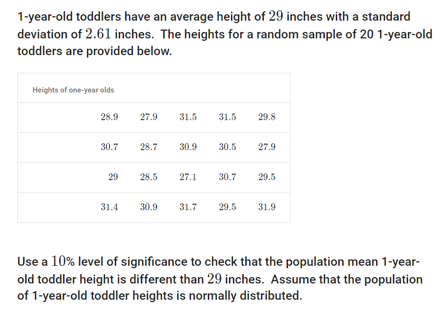 Solved 1-year-old toddlers have an average height of 29 | Chegg.com