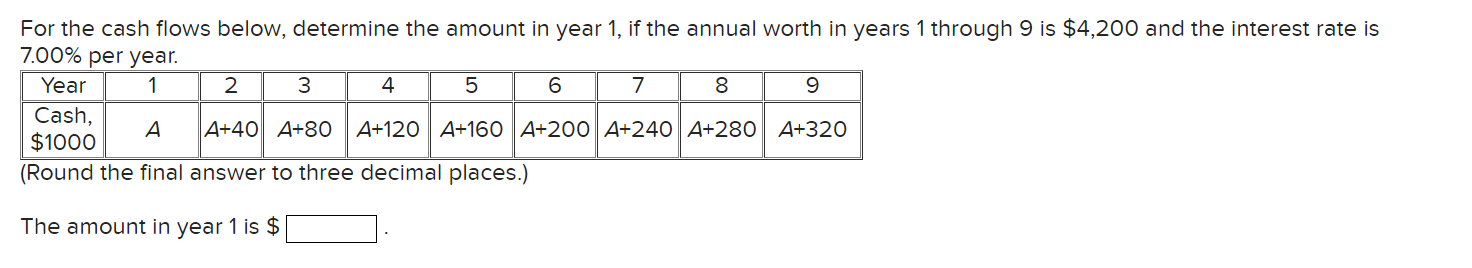 Solved For the cash flows below, determine the amount in | Chegg.com