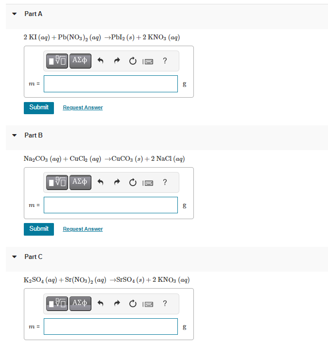 2KI(aq)+Pb(NO3)2(aq)→PbI2(s)+2KNO3(aq) Part B | Chegg.com