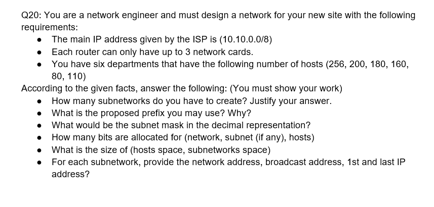 Solved You are a network engineer and must design a network | Chegg.com