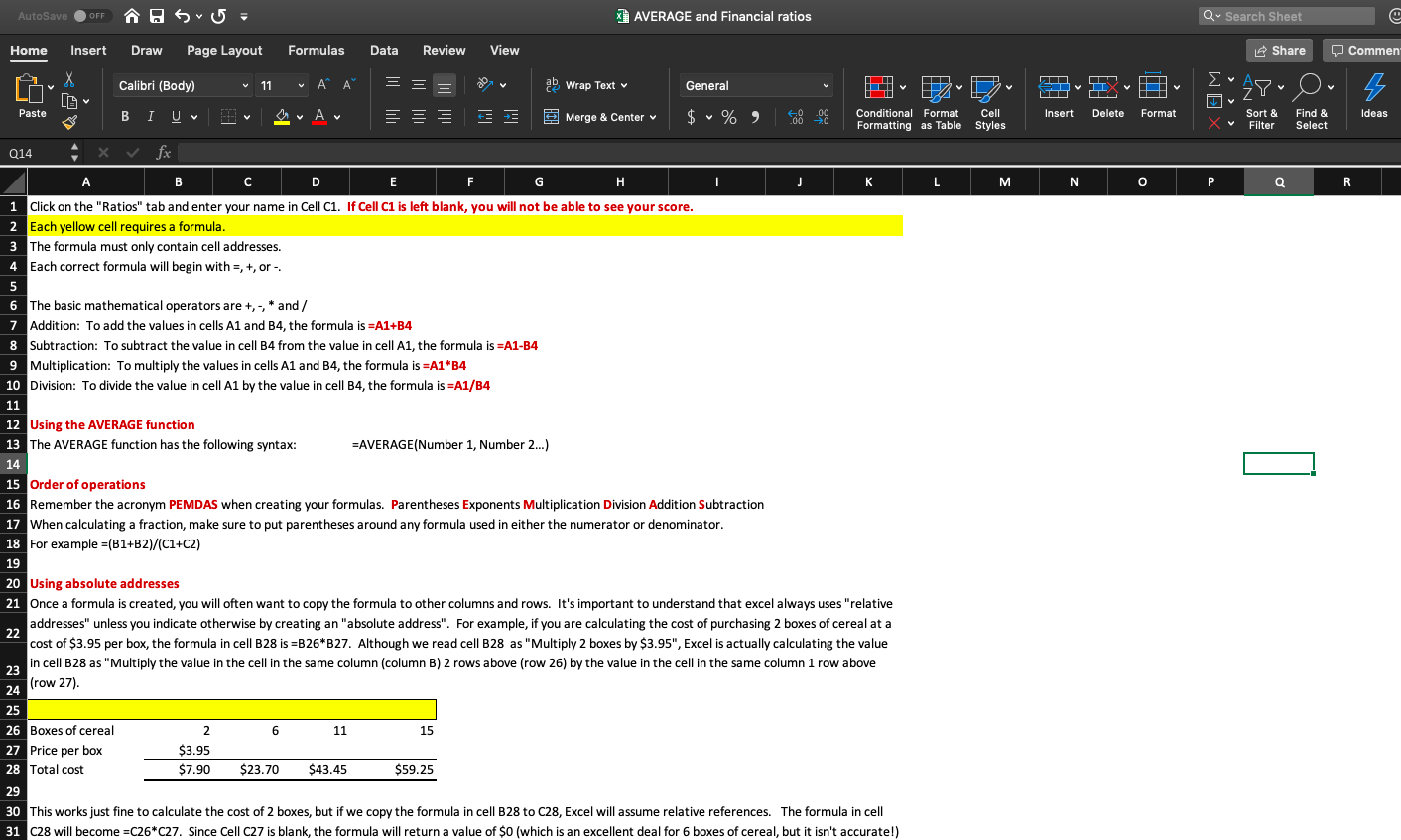 Solved Autosave Off N S U Average And Financial Ratios Q Chegg Com