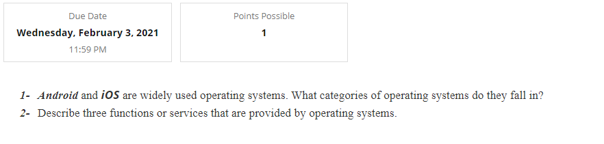 Solved Points Possible Due Date Wednesday, February 3, 2021 | Chegg.com