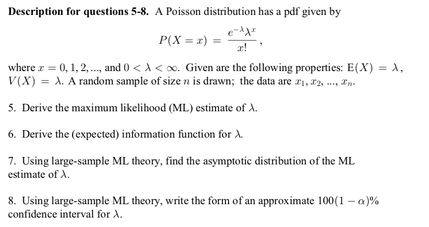 Solved Description For Questions 5 8 A Poisson Distribut Chegg Com