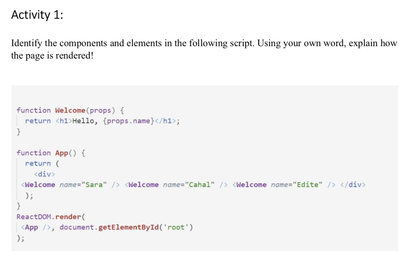 Solved Activity 1: Identify the components and elements in | Chegg.com