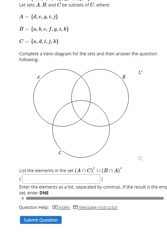 Let Sets A,B, And C Be Subsets Of U, Where: | Chegg.com