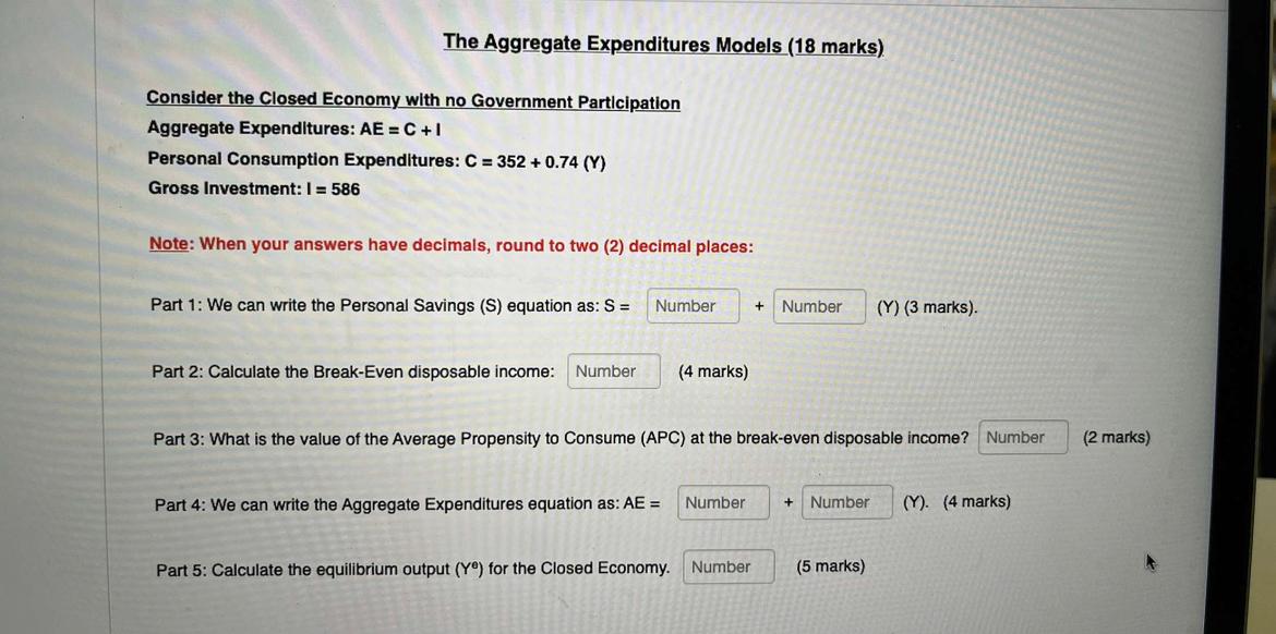 Solved The Aggregate Expenditures Models (18 Marks). | Chegg.com