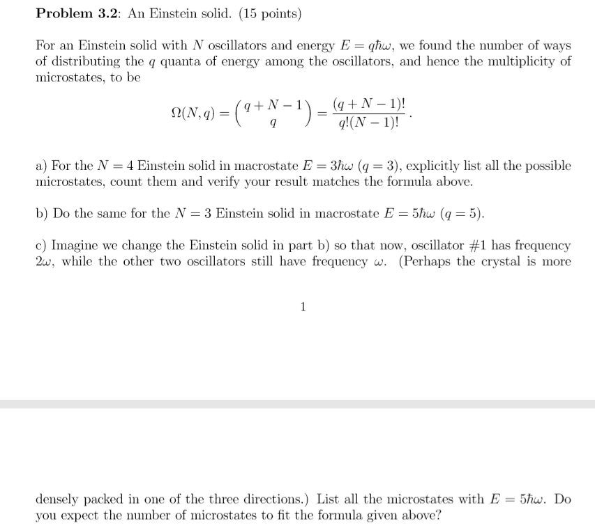 Solved only b and c For an Einstein solid with | Chegg.com