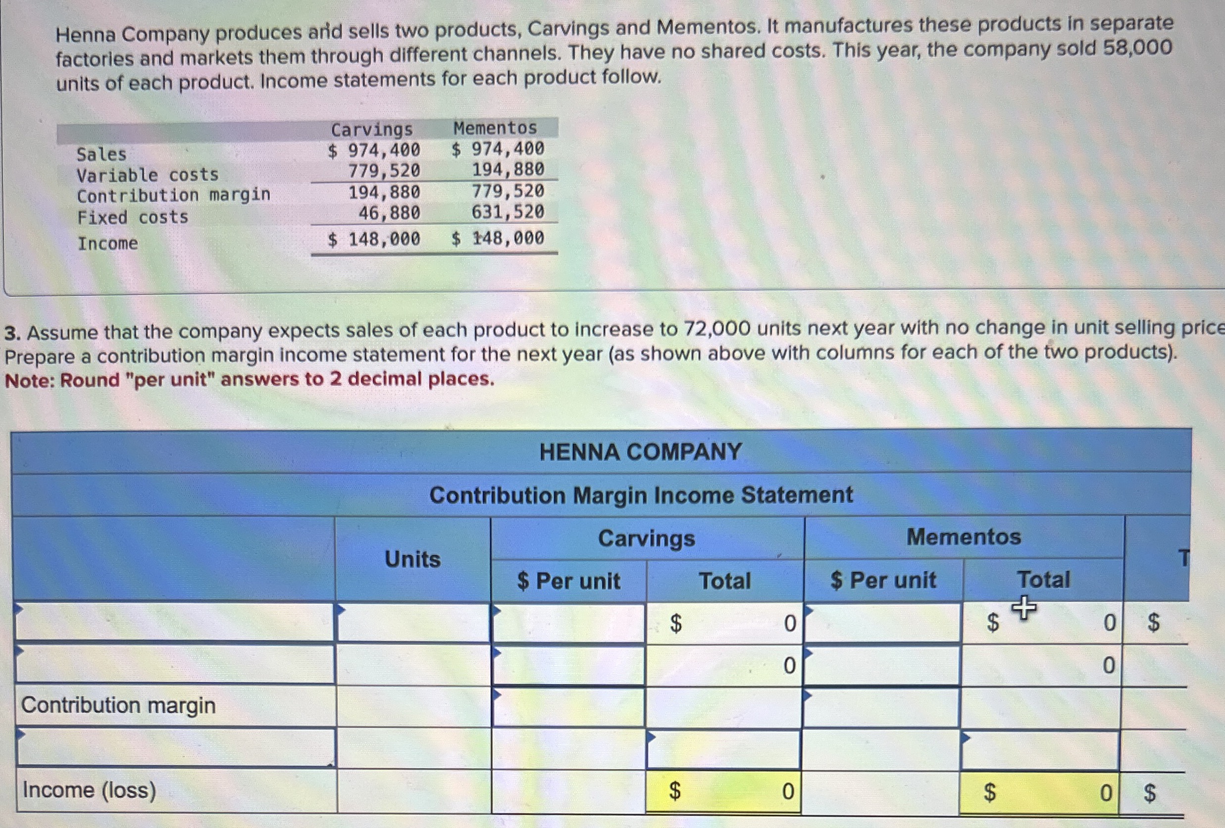 Henna Company produces arid sells two products, | Chegg.com