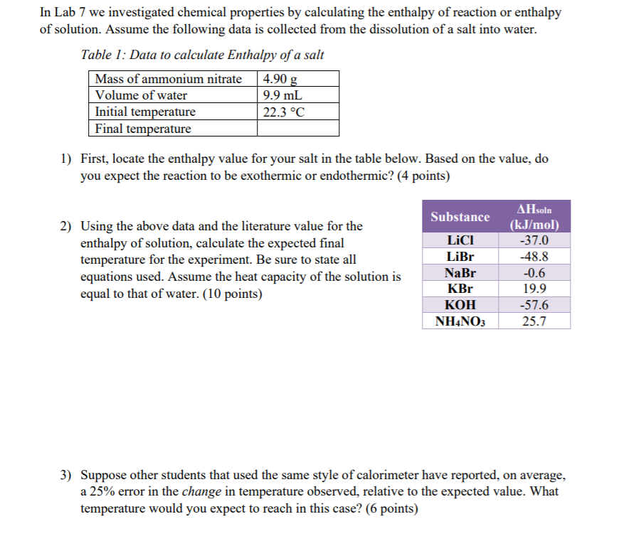 Solved In Lab 7 We Investigated Chemical Properties By | Chegg.com