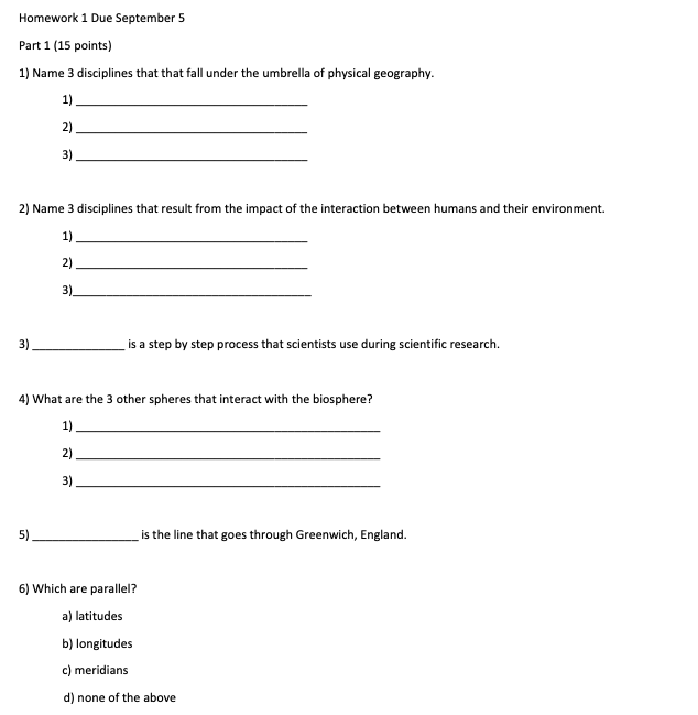 Solved Homework 1 Due September 5 Part 15 Points N
