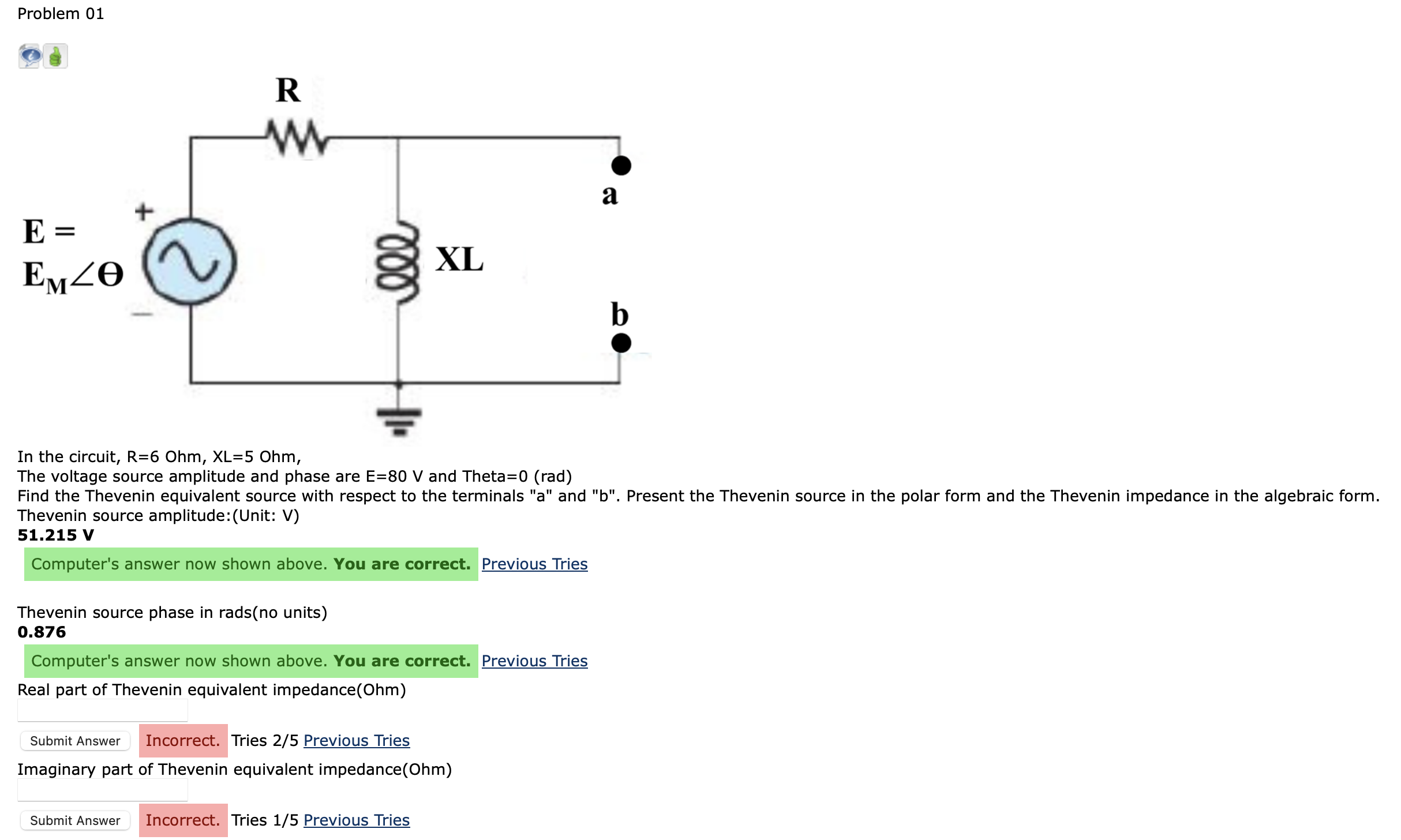 Problem 01In the circuit, \( \mathrm{R}=6 \) ﻿Ohm,