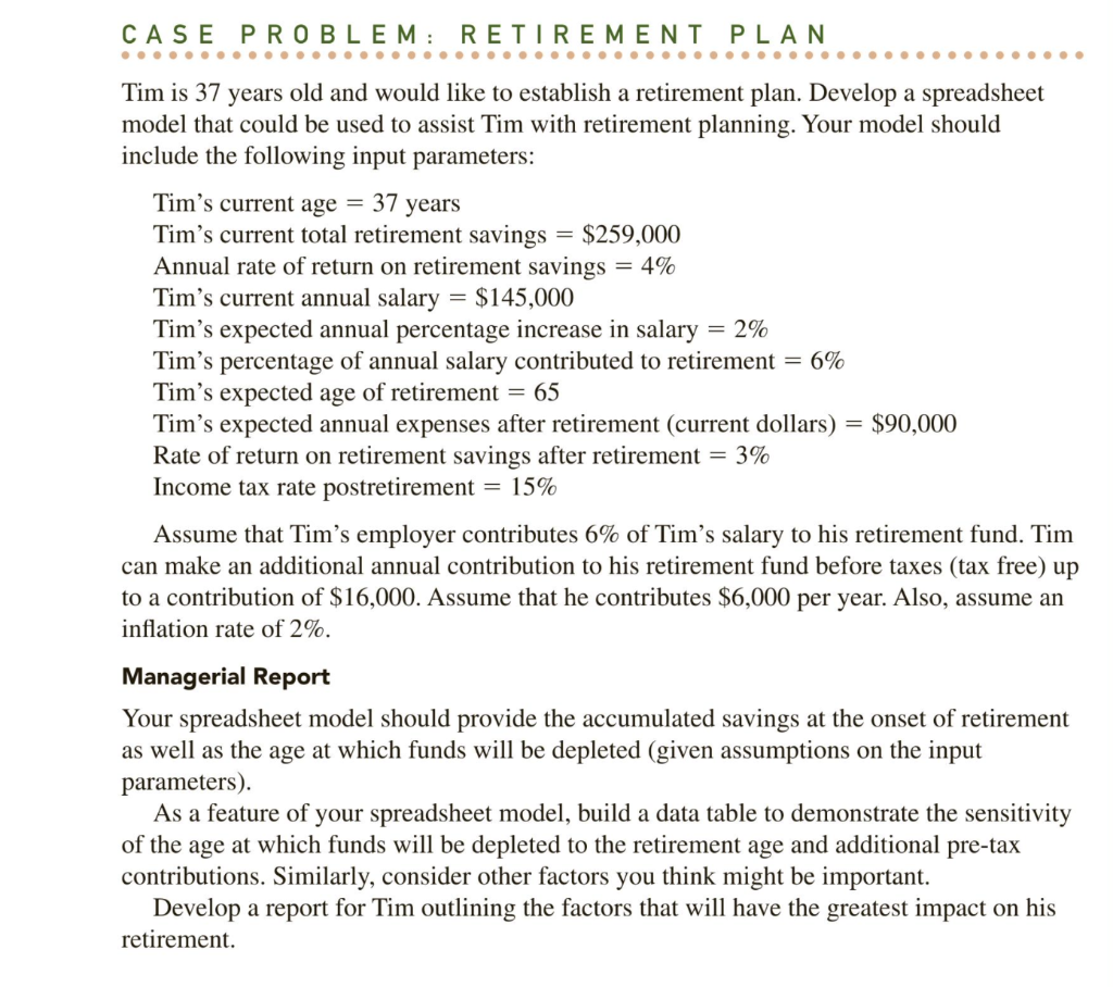 retirement planning case study with solution