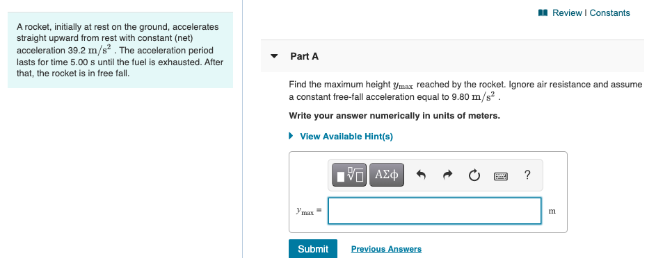 Solved Review Constants A Rocket, Initially At Rest On The | Chegg.com