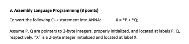 Solved 3. Assembly Language Programming (8 points) Convert | Chegg.com