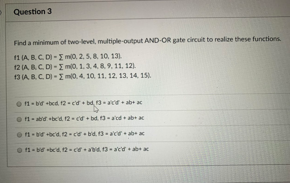 Solved Question 3 Find A Minimum Of Two-level, | Chegg.com