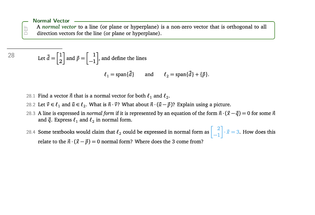 Solved Normal Vector A normal vector to a line (or plane or | Chegg.com