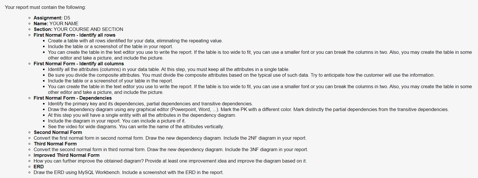our report must contain the following: - Assignment: | Chegg.com