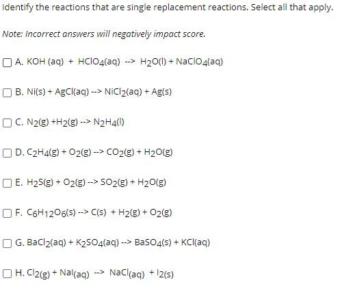 Single Replacement Example Questions Solved Identify the reactions that are single replacement | Chegg.com