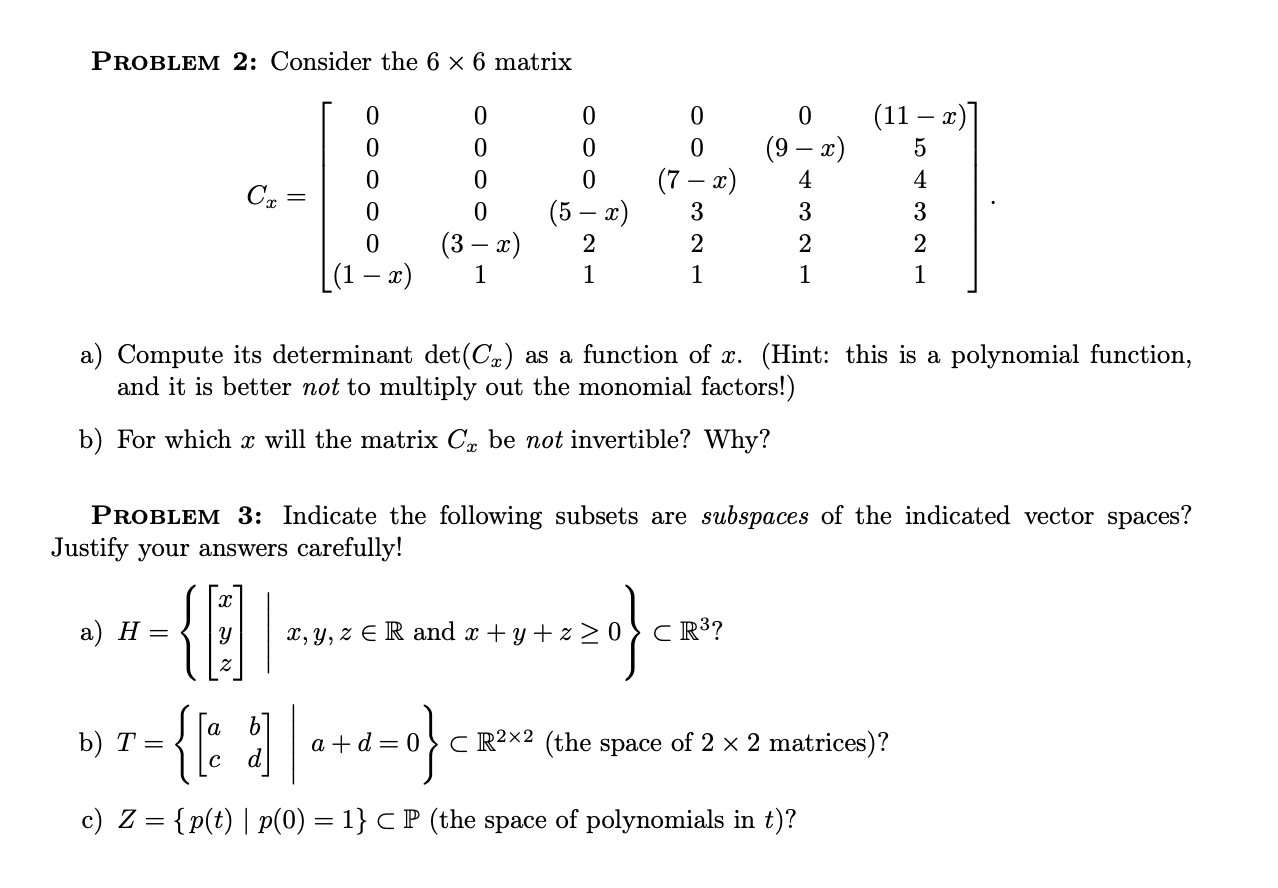 Solved 11 X 5 Problem 2 Consider The 6 X 6 Matrix 0 Chegg Com