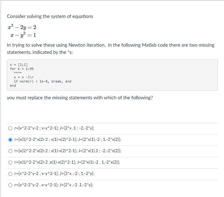 Solved Consider solving the system of equations 22 – 2y = 2 | Chegg.com