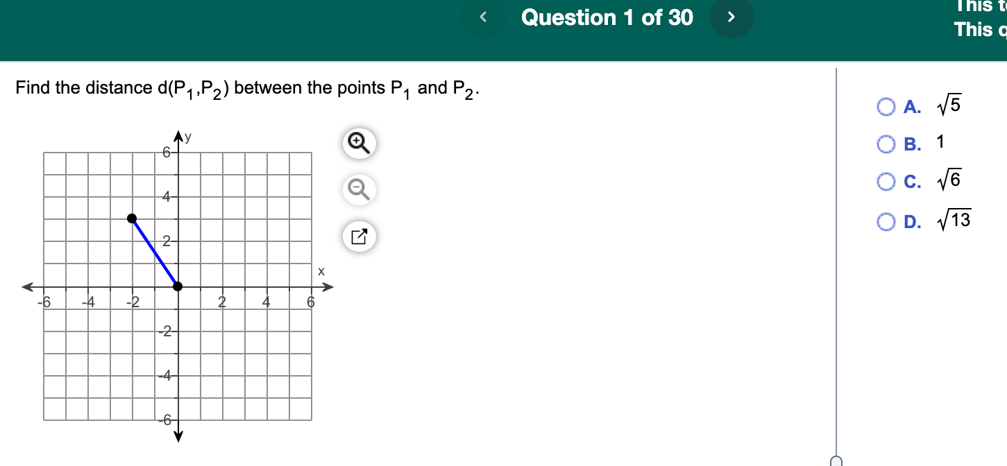 Find the distance \( d\left(P_{1}, P_{2}\right) \) between the points \( P_{1} \) and \( P_{2} \).
A. \( \sqrt{5} \)
B. 1
C. 