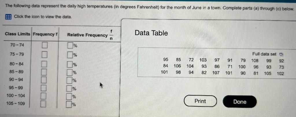 Solved The following data represent the daily high | Chegg.com