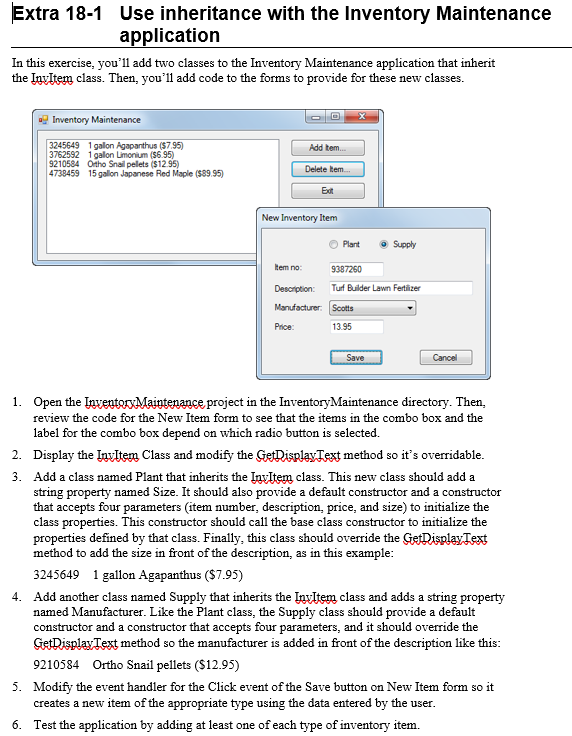 Solved Visual Basic 2015: Extra 18-1 Use inheritance with | Chegg.com
