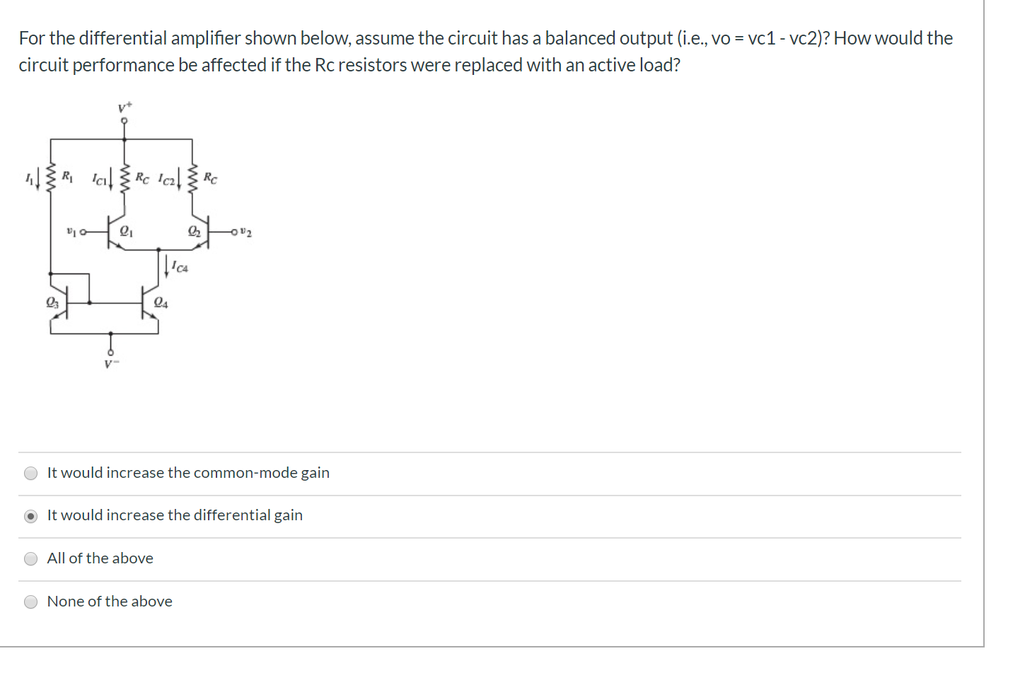 Solved For the differential amplifier shown below, assume | Chegg.com