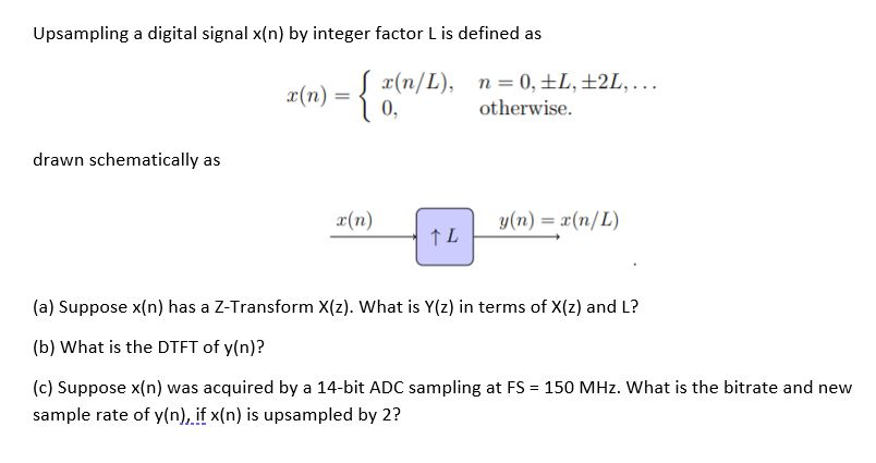 Upsampling A Digital Signal X N By Integer Factor Chegg Com
