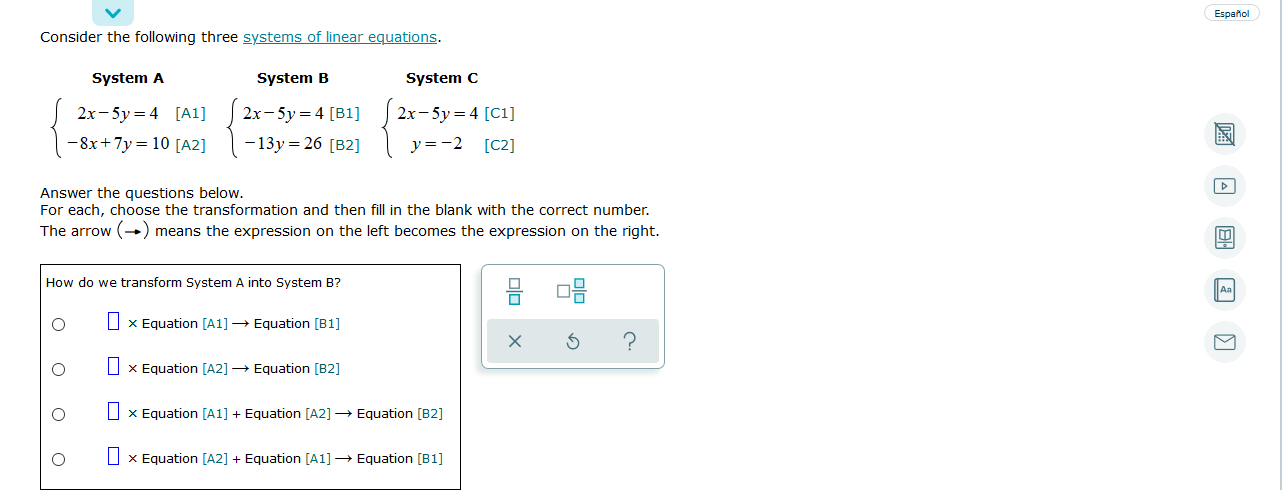 Solved Español Consider the following three systems of | Chegg.com