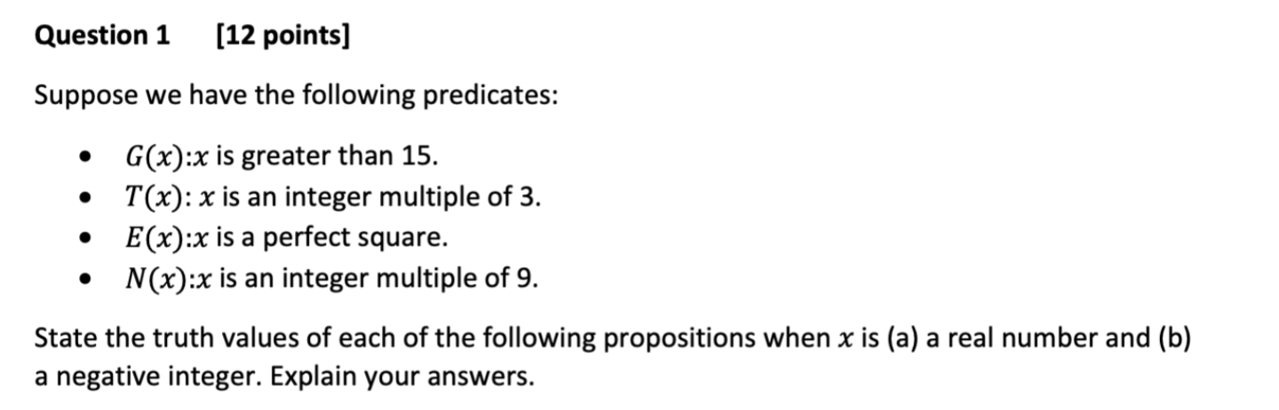Solved Question 1 [12 points] Suppose we have the following | Chegg.com