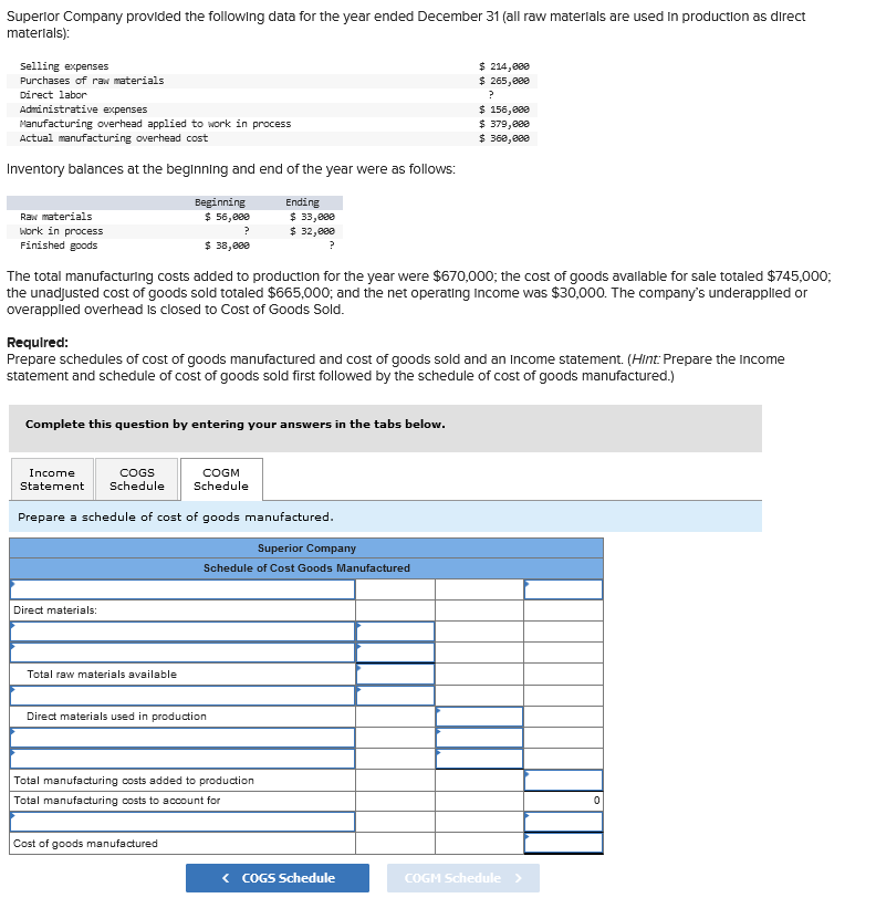 Solved Superior Company provided the following data for the | Chegg.com