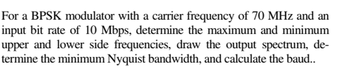 Solved For a BPSK modulator with a carrier frequency of 70 | Chegg.com