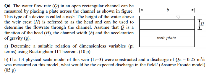 Solved Q6. The water flow rate (Q) in an open rectangular | Chegg.com