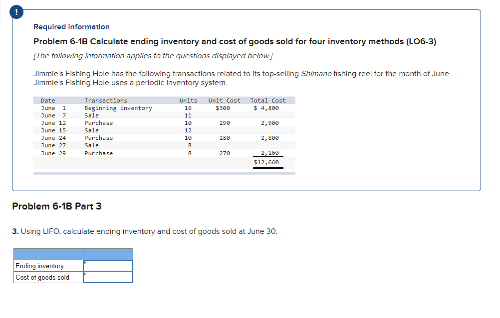 Solved Problem 6-1B Calculate Ending Inventory And Cost Of | Chegg.com