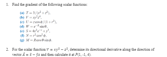 Solved 1 Find The Gradient Of The Following Scalar