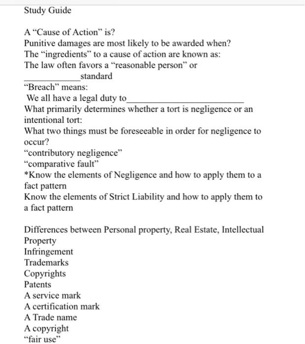 study-guide-a-cause-of-action-is-punitive-damages-chegg