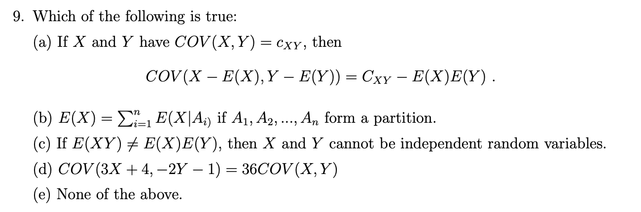 Solved 9. Which of the following is true: (a) If X and Y | Chegg.com
