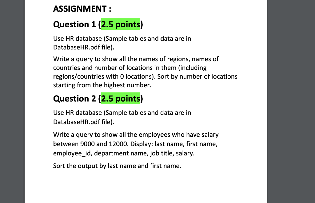 Solved Database: HR, Tables: Regions Locations | Chegg.com