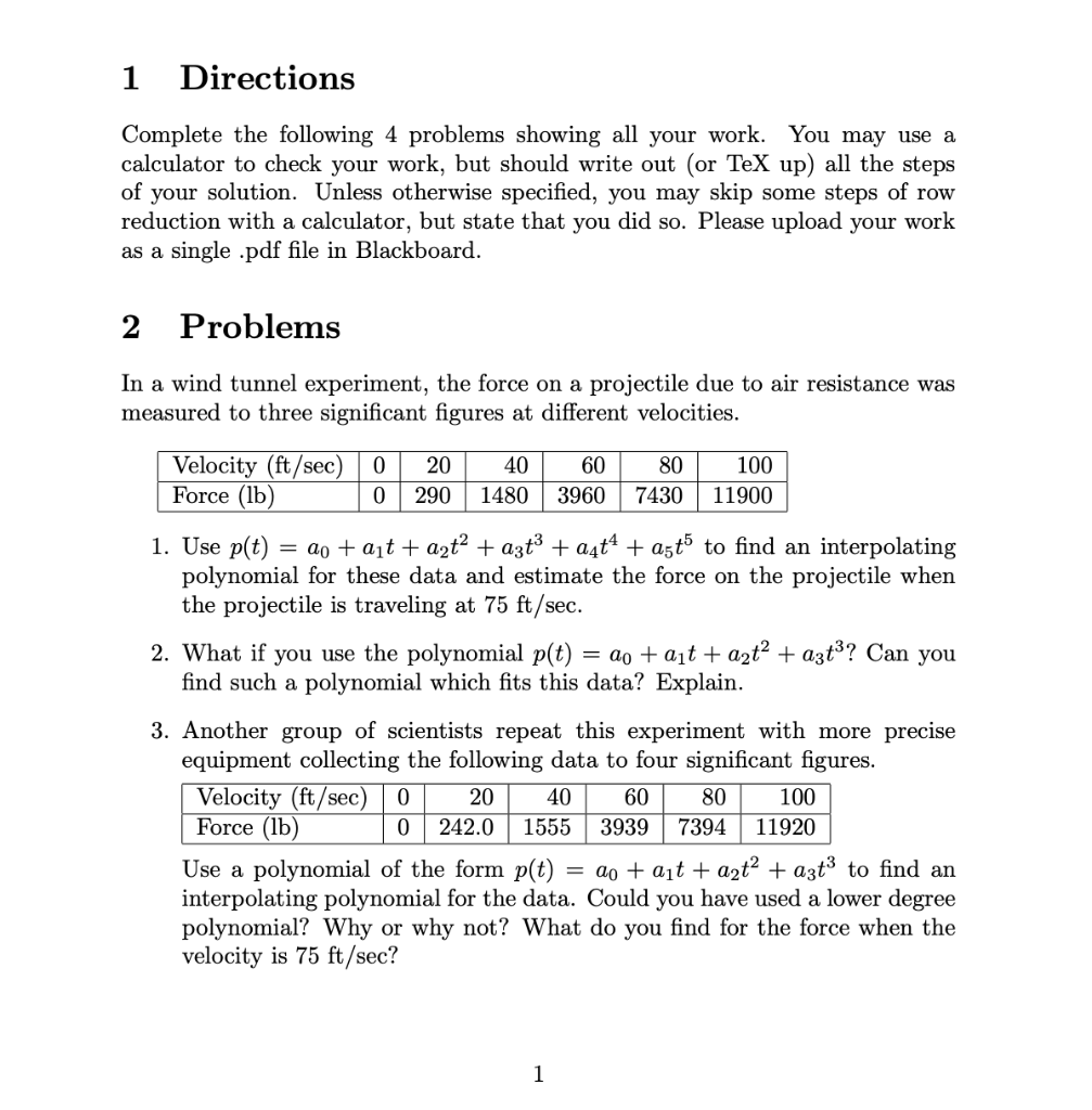 Solved 1 Directions Complete the following 4 problems | Chegg.com