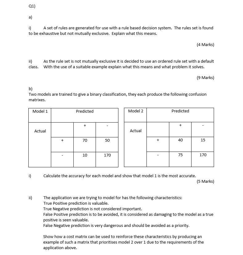 Solved 01) a) i) A set of rules are generated for use with a | Chegg.com