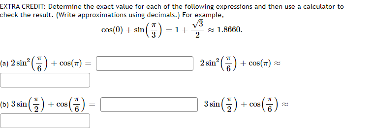 Solved EXTRA CREDIT: Determine the exact value for each of | Chegg.com