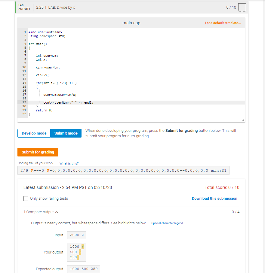 Solved 2.25 LAB Divide by x Write a program using integers