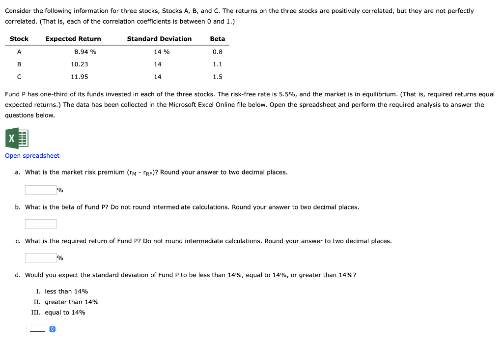 Solved Consider the following information for three stocks, | Chegg.com